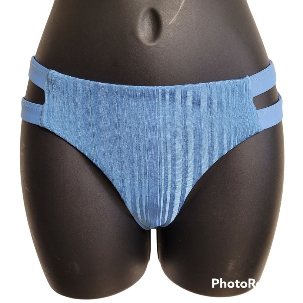 Tavik Chloe Sea Blue Slinky Ribbed Side Slit Bikini Swim Bottom Size XS‎